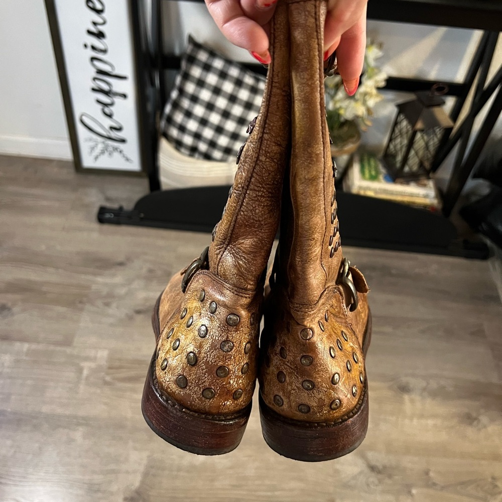 BED STU Cobbler Series Moto Boot Brown tan  Leather Studded Distressed - Picture 8 of 11